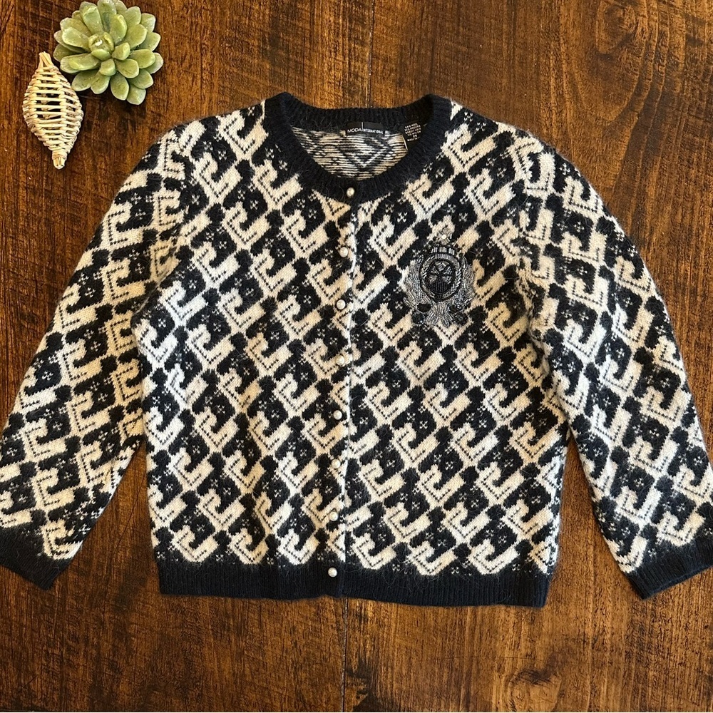 Moda International | Beaded Crest Angora Blend Cardigan, Size M